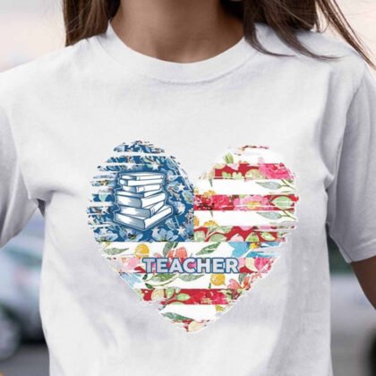 USA Flag Heart - Patriotic Teacher Pride
